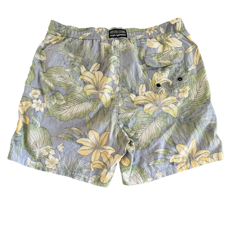Reyn Spooner Large 5.5in Blue Green Tropical Floral Mesh Lined Men's Swim Trunks
